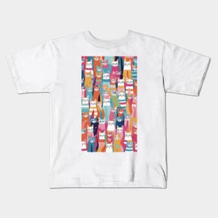 Chromatic Cat Convergence: A Kaleidoscope of Colorful Patterns Kids T-Shirt